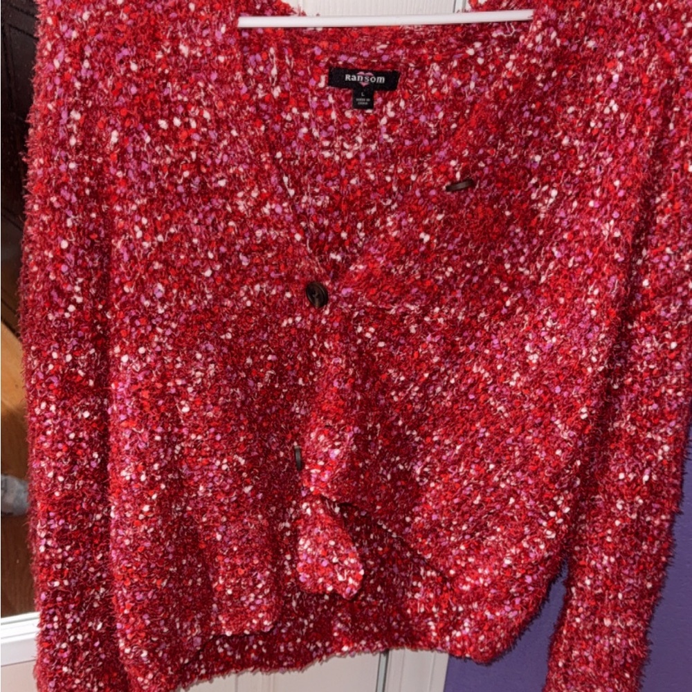 Women's Red, Pink, White Cardigan